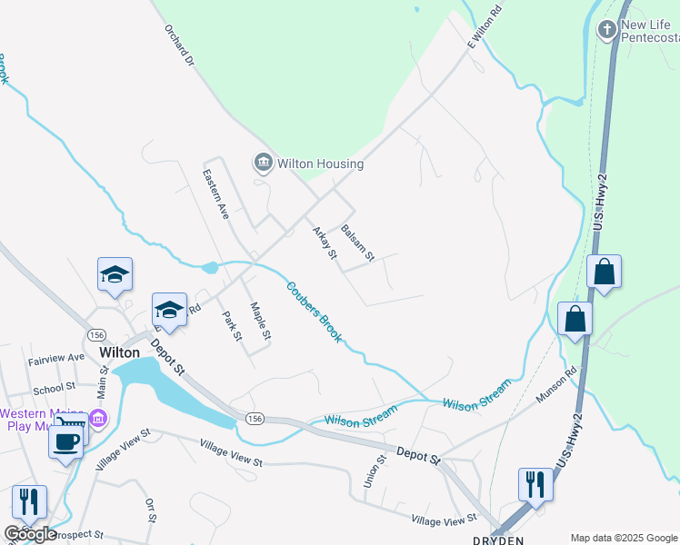map of restaurants, bars, coffee shops, grocery stores, and more near 23 Arkay Street in Wilton