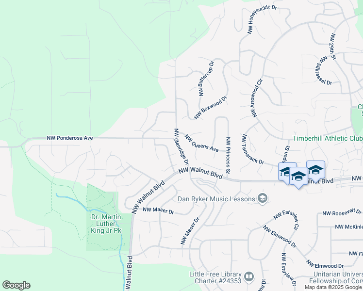 map of restaurants, bars, coffee shops, grocery stores, and more near 2907 Northwest Glenridge Drive in Corvallis
