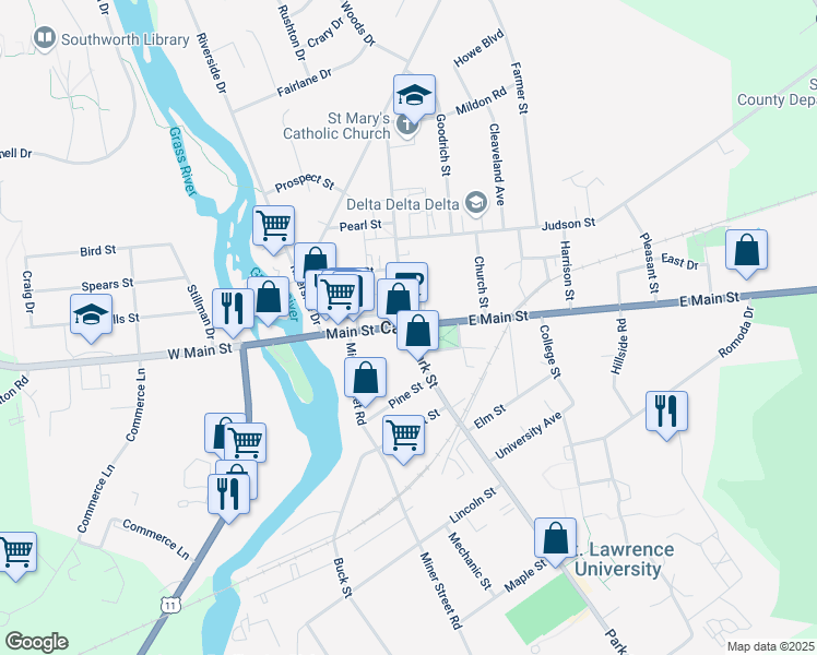 map of restaurants, bars, coffee shops, grocery stores, and more near in St. Lawrence County