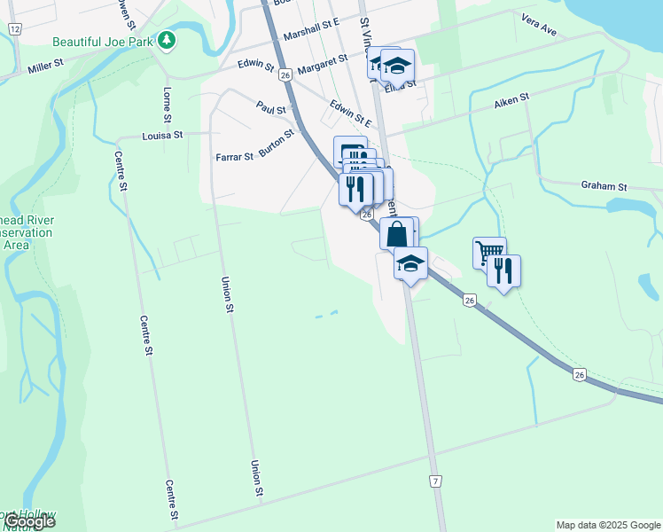 map of restaurants, bars, coffee shops, grocery stores, and more near in Meaford