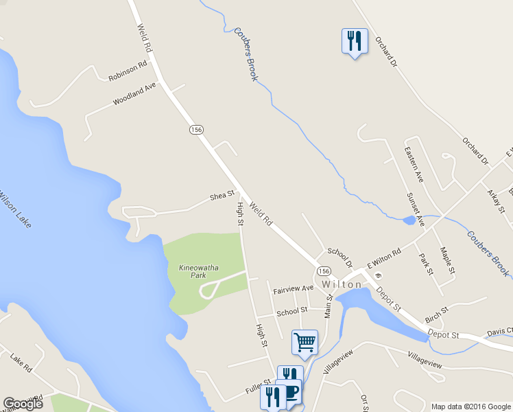 map of restaurants, bars, coffee shops, grocery stores, and more near 73 Weld Road in Wilton