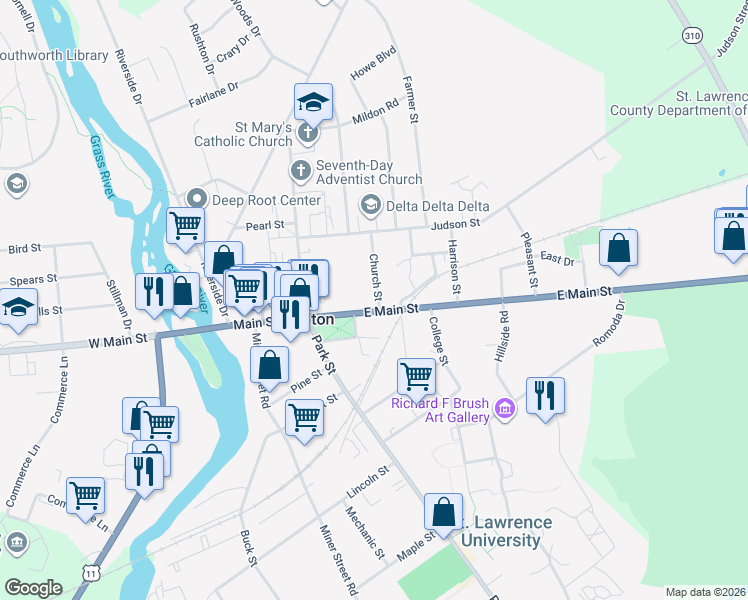 map of restaurants, bars, coffee shops, grocery stores, and more near in Canton
