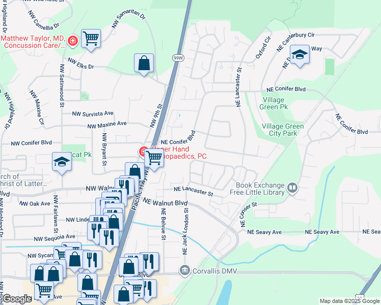 map of restaurants, bars, coffee shops, grocery stores, and more near 316 Northeast Plymouth Circle in Corvallis