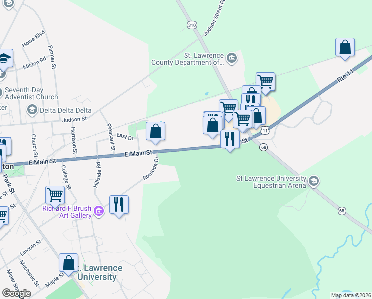 map of restaurants, bars, coffee shops, grocery stores, and more near 98 E Main St in Canton
