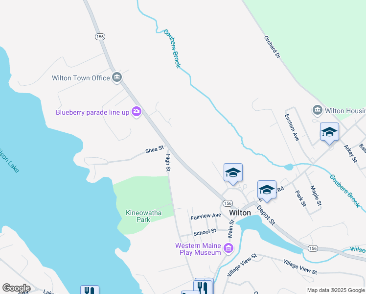 map of restaurants, bars, coffee shops, grocery stores, and more near 73 Weld Road in Wilton
