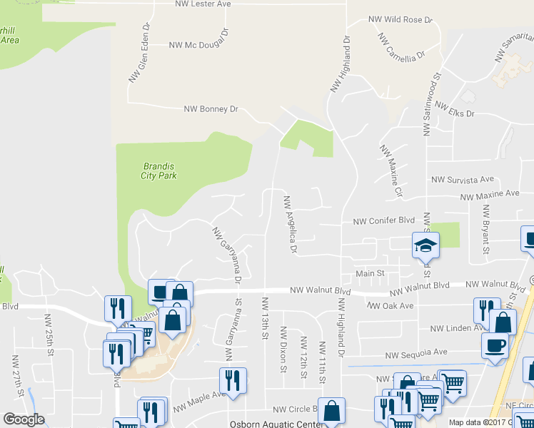 map of restaurants, bars, coffee shops, grocery stores, and more near 2935 Northwest 13th Place in Corvallis