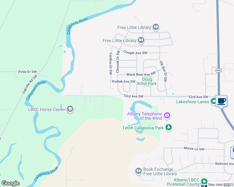 map of restaurants, bars, coffee shops, grocery stores, and more near 2185 53rd Avenue Southwest in Albany