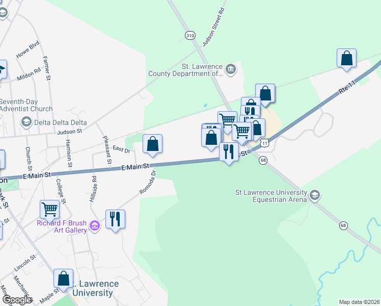 map of restaurants, bars, coffee shops, grocery stores, and more near 98 E Main St in Canton