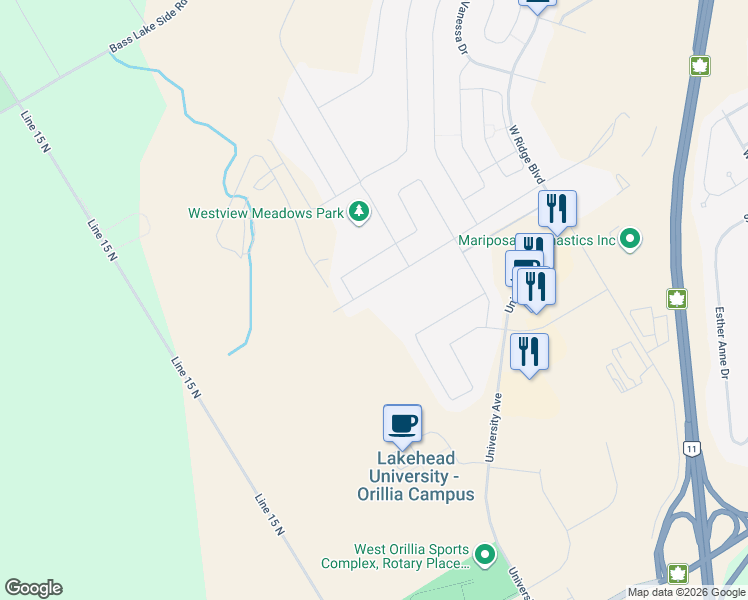 map of restaurants, bars, coffee shops, grocery stores, and more near in Orillia