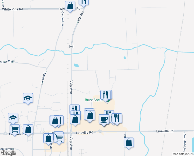 map of restaurants, bars, coffee shops, grocery stores, and more near 2357 Sunny Lane in Suamico