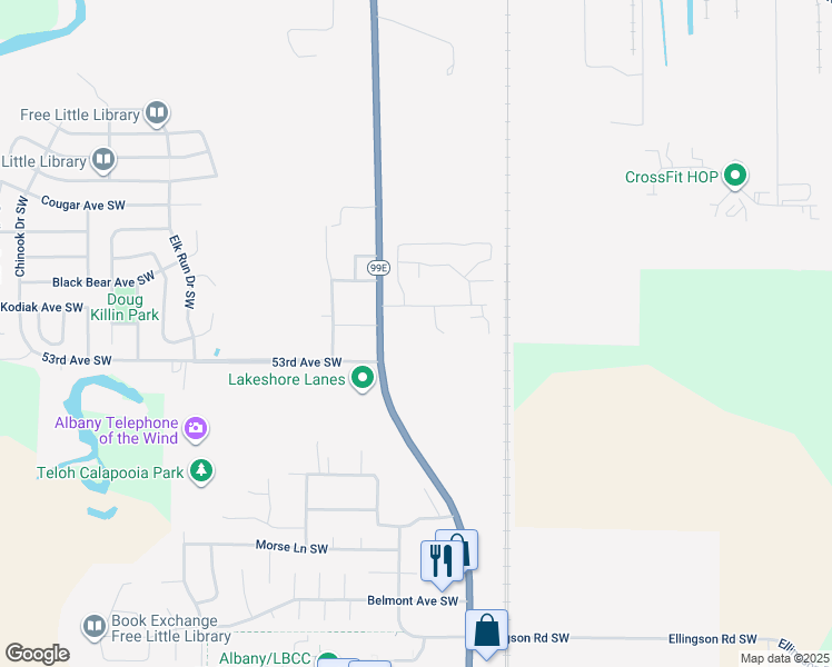 map of restaurants, bars, coffee shops, grocery stores, and more near 5001 Pacific Boulevard Southwest in Albany