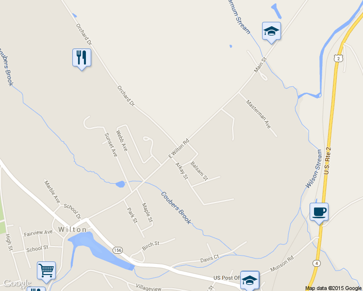 map of restaurants, bars, coffee shops, grocery stores, and more near 964 Main Street in Wilton