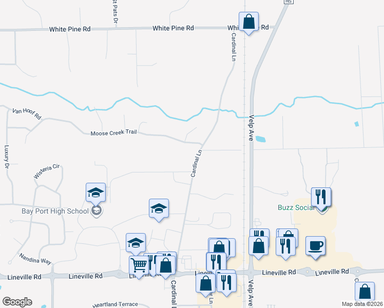 map of restaurants, bars, coffee shops, grocery stores, and more near 2085 Cardinal Lane in Green Bay