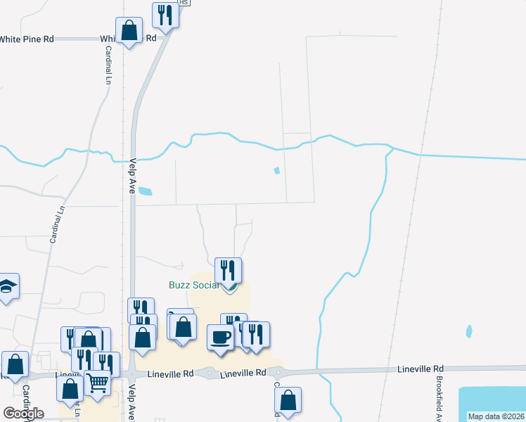 map of restaurants, bars, coffee shops, grocery stores, and more near 2249 Sunny Lane in Suamico