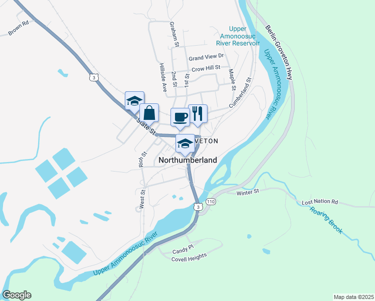 map of restaurants, bars, coffee shops, grocery stores, and more near 36 Church Street in Northumberland