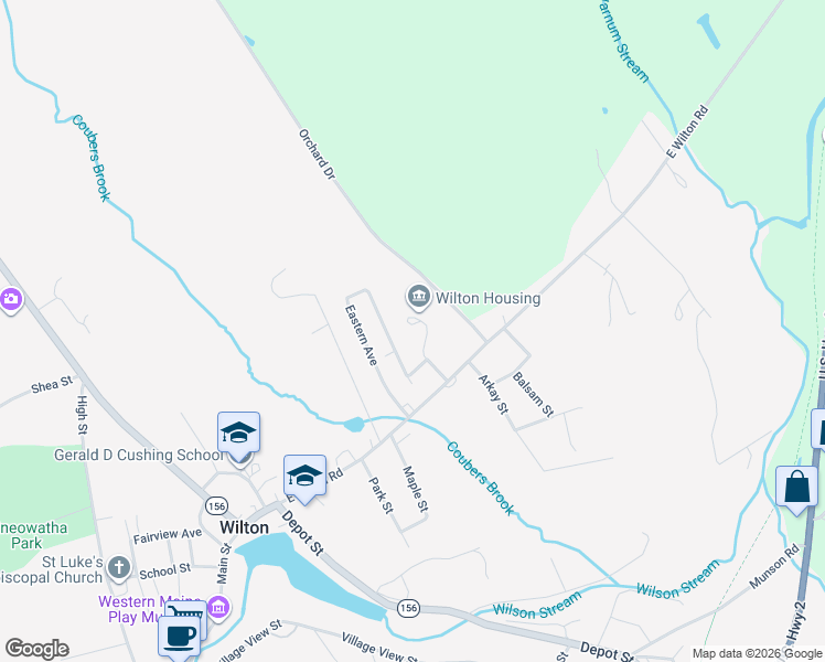 map of restaurants, bars, coffee shops, grocery stores, and more near 11 Eastern Avenue in Wilton
