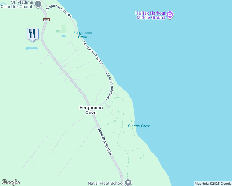map of restaurants, bars, coffee shops, grocery stores, and more near 4 York Redoubt Crescent in Fergusons Cove