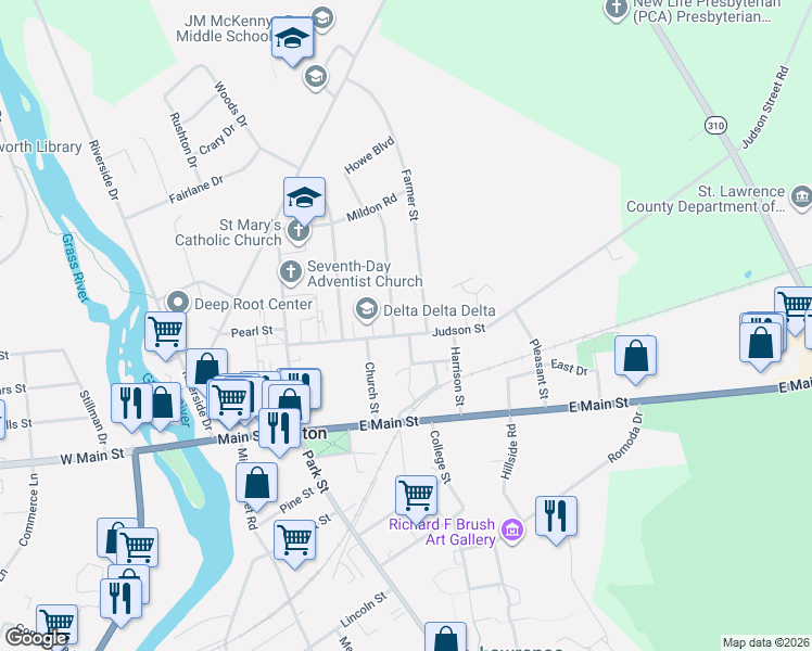 map of restaurants, bars, coffee shops, grocery stores, and more near 30 Judson St in Canton