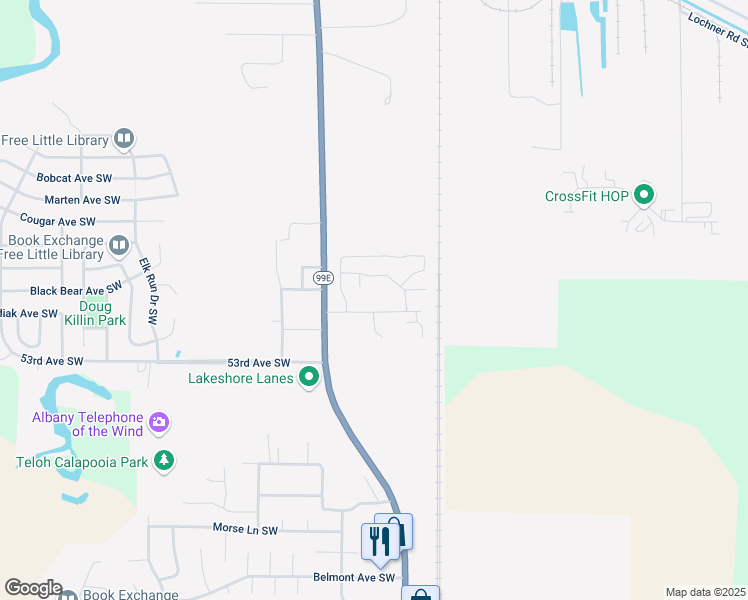 map of restaurants, bars, coffee shops, grocery stores, and more near 5001 Pacific Boulevard Southwest in Albany