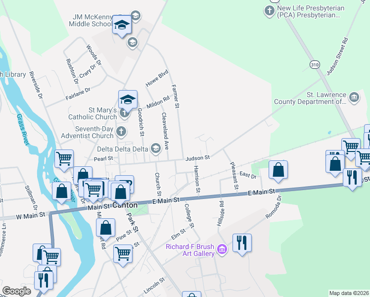 map of restaurants, bars, coffee shops, grocery stores, and more near 10 Farmer Street in Canton