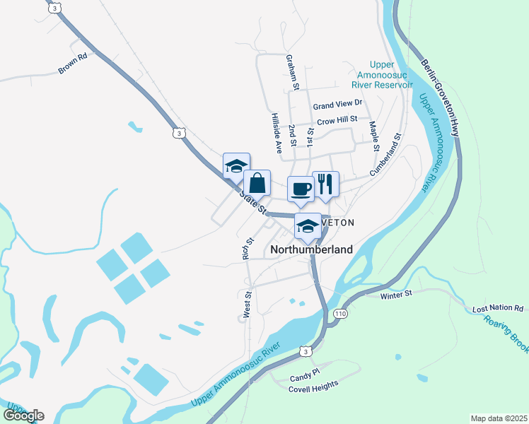 map of restaurants, bars, coffee shops, grocery stores, and more near 36 Church Street in Northumberland