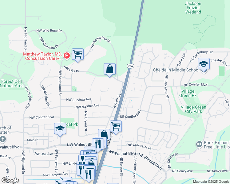 map of restaurants, bars, coffee shops, grocery stores, and more near 356 Northwest Autumn Place in Corvallis