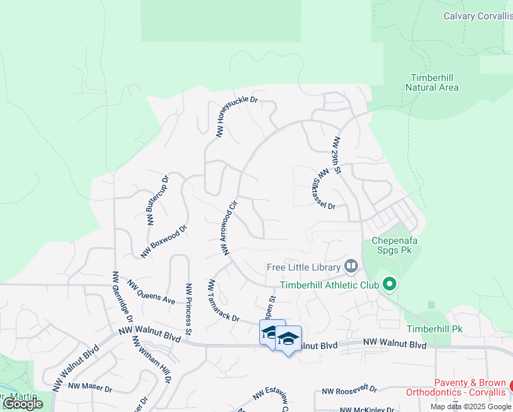 map of restaurants, bars, coffee shops, grocery stores, and more near 3664 Northwest Oleander Place in Corvallis