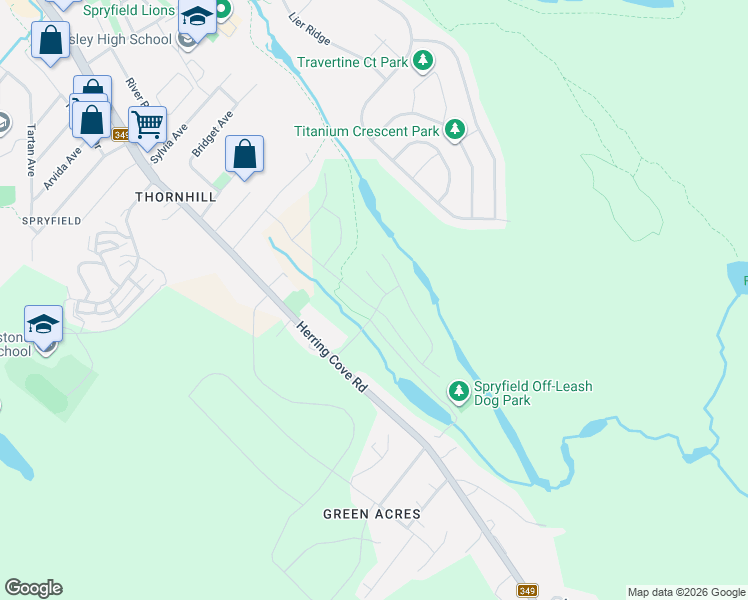 map of restaurants, bars, coffee shops, grocery stores, and more near 176 Honeygold Drive in Halifax