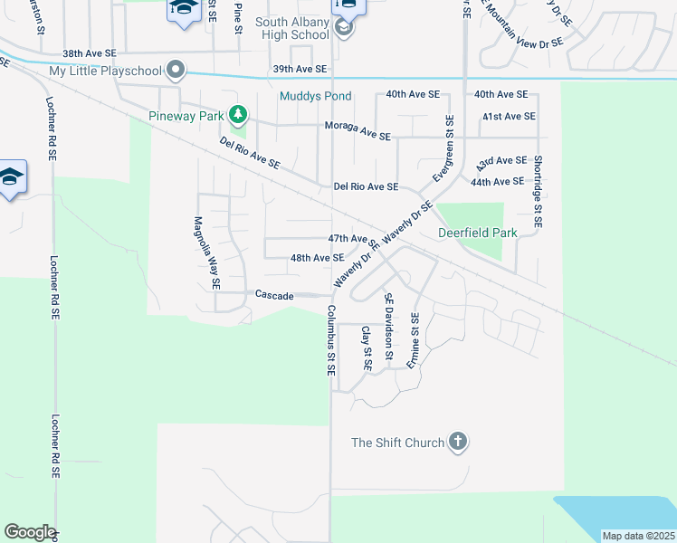 map of restaurants, bars, coffee shops, grocery stores, and more near 4819 Southeast Columbus Street in Albany