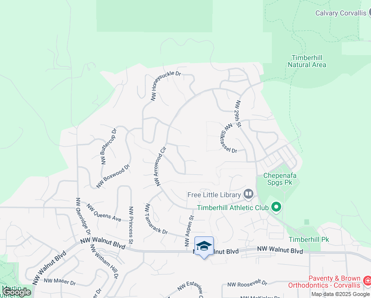 map of restaurants, bars, coffee shops, grocery stores, and more near 3664 Northwest Oleander Place in Corvallis