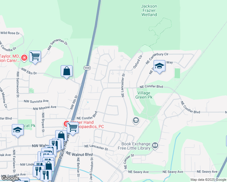 map of restaurants, bars, coffee shops, grocery stores, and more near 342 Northeast Conifer Boulevard in Corvallis