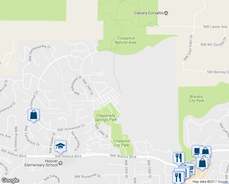 map of restaurants, bars, coffee shops, grocery stores, and more near 3199 Northwest Morning Glory Drive in Corvallis