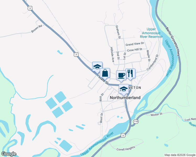 map of restaurants, bars, coffee shops, grocery stores, and more near 65 State Street in Northumberland