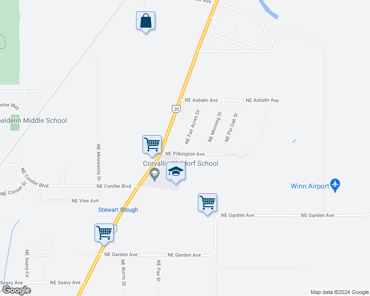 map of restaurants, bars, coffee shops, grocery stores, and more near 4045 NE Fair Acres St in Corvallis