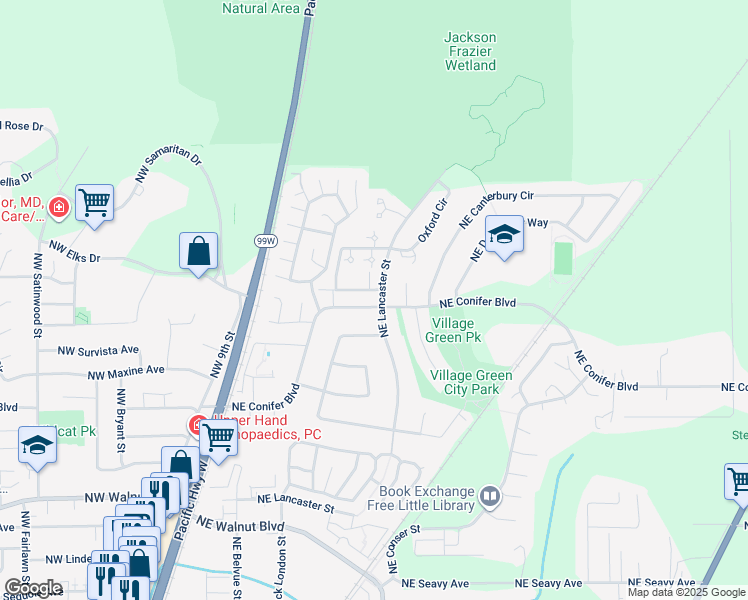 map of restaurants, bars, coffee shops, grocery stores, and more near 392 Northeast Conifer Boulevard in Corvallis