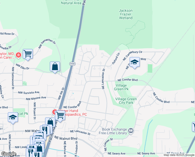 map of restaurants, bars, coffee shops, grocery stores, and more near 392 Northeast Conifer Boulevard in Corvallis