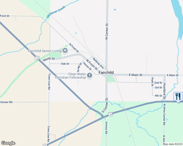 map of restaurants, bars, coffee shops, grocery stores, and more near 220 West Main Street in Fairchild
