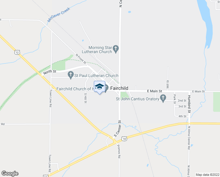 map of restaurants, bars, coffee shops, grocery stores, and more near 126 North Front Street in Fairchild