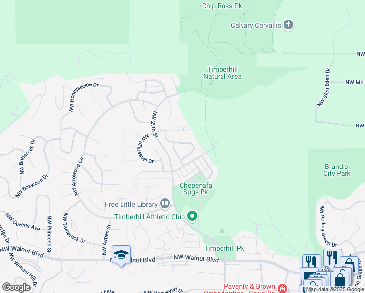 map of restaurants, bars, coffee shops, grocery stores, and more near 2800 Northwest Silktassel Drive in Corvallis