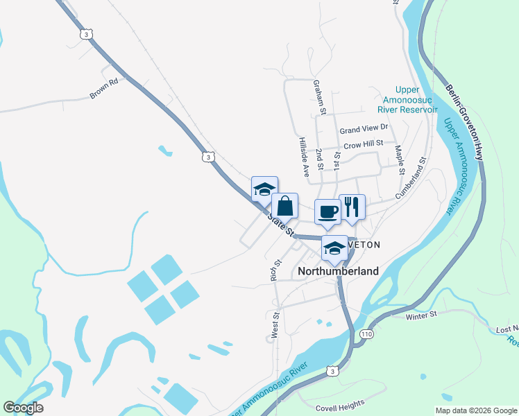 map of restaurants, bars, coffee shops, grocery stores, and more near 65 State Street in Northumberland