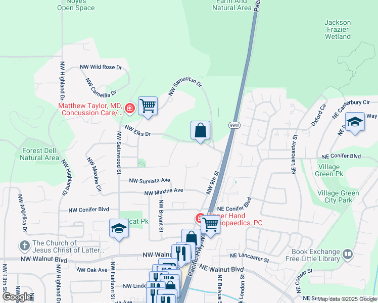 map of restaurants, bars, coffee shops, grocery stores, and more near in Corvallis