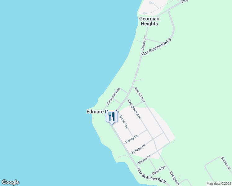 map of restaurants, bars, coffee shops, grocery stores, and more near 25 Balmoral Avenue in Tiny