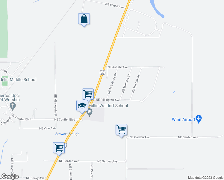 map of restaurants, bars, coffee shops, grocery stores, and more near 4045 Northeast Fair Acres Drive in Corvallis