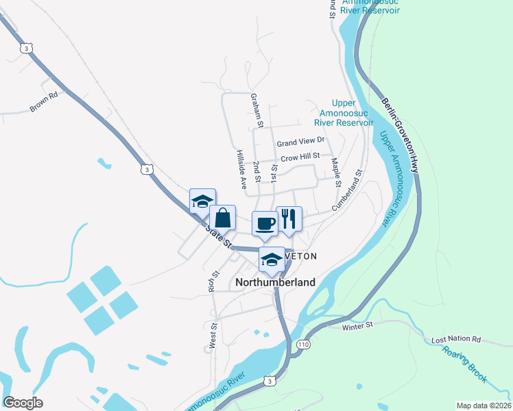 map of restaurants, bars, coffee shops, grocery stores, and more near 49 Hillside Avenue in Northumberland