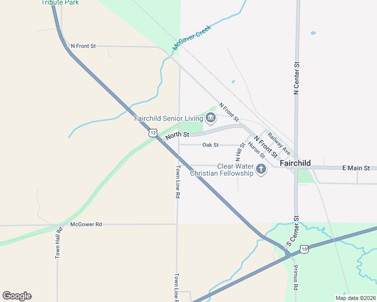 map of restaurants, bars, coffee shops, grocery stores, and more near 354 Oak St in Fairchild