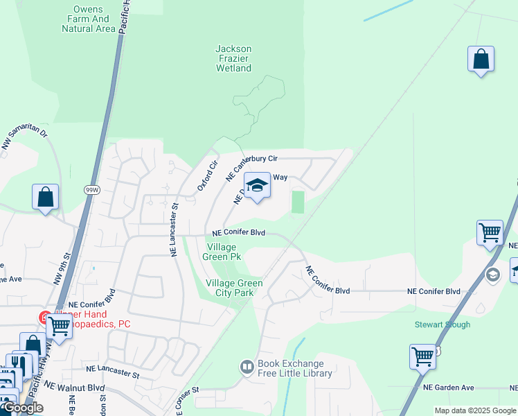 map of restaurants, bars, coffee shops, grocery stores, and more near 987 Northeast Conifer Boulevard in Corvallis