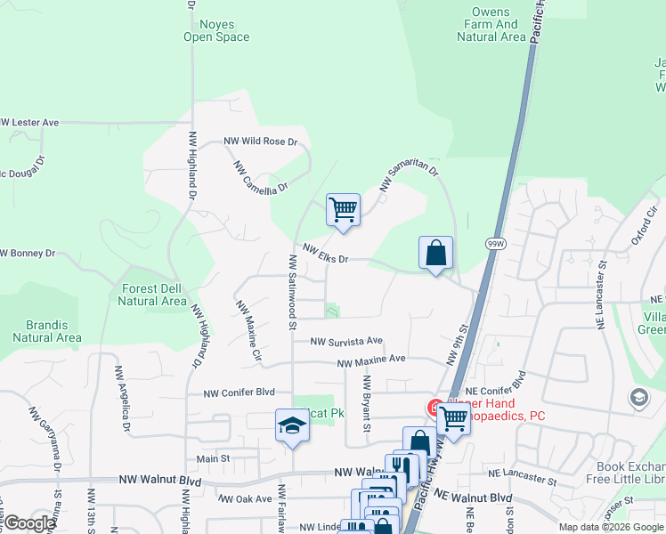 map of restaurants, bars, coffee shops, grocery stores, and more near in Corvallis
