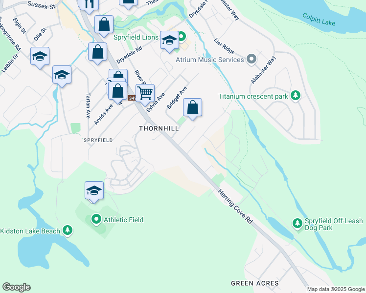 map of restaurants, bars, coffee shops, grocery stores, and more near 3 Autumn Drive in Halifax