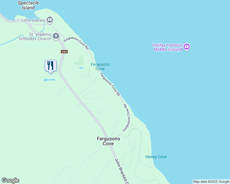 map of restaurants, bars, coffee shops, grocery stores, and more near 185 Fergusons Cove Road in Fergusons Cove