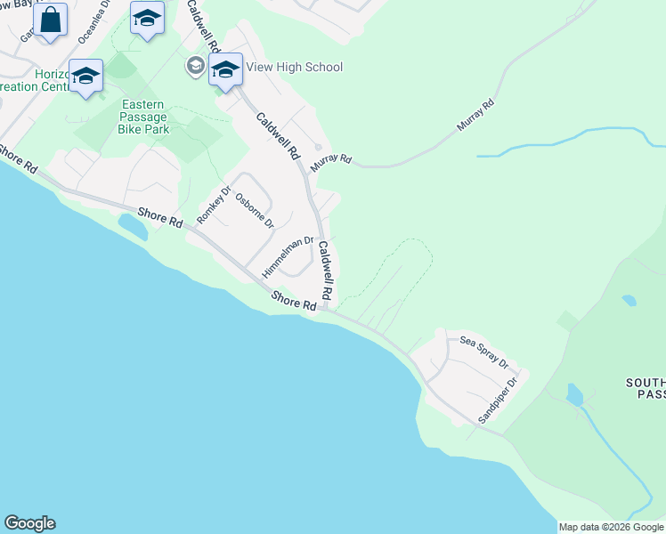 map of restaurants, bars, coffee shops, grocery stores, and more near 2048 Caldwell Road in Eastern Passage